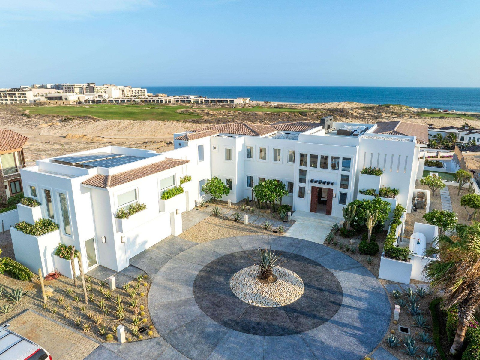 Maravilla Beach Estates Luz de Diamante is perfectly situated just a short walk from the beach and nestled within the prestigious Diamante community positioned between the 5th and 16th holes of the Dunes Course designed by Davis Love III. Spanning approximately 20,000 sqft, this magnificent residence, built in 2017, seamlessly blends modern design with Mexican accents. The estate boasts four spacious master bedrooms, each providing stunning ocean for sale
