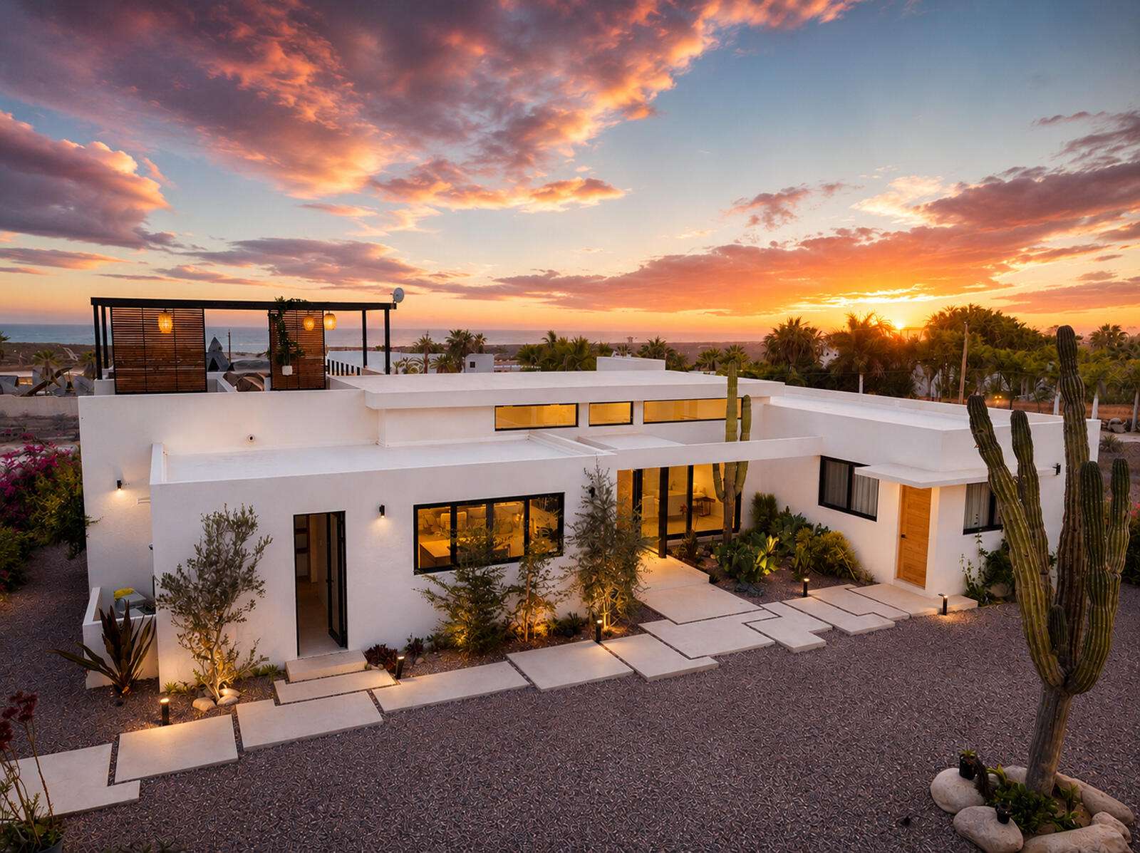 Maravilla Las Tunas Ananda del Mar is a refined luxury residence crafted to exceed the expectations of even the most discerning buyer. Nestled on a private 3,000 m² (0.73-acre) lot, it is just a short stroll from the pristine sandy beaches of Las Tunas, where breathtaking sunsets and a peaceful coastal lifestyle await. The home features a thoughtful floor plan with 3 spacious bedrooms, a separate studio, a cozy TV lounge, and 6 full bathrooms, including two primary suites, a guest bedroom, a detached studio, and a dedicated media/family room. Expansive sliding glass doors fill the interiors with natural light while framing tranquil garden – Calle Colibri, Pacific, BS