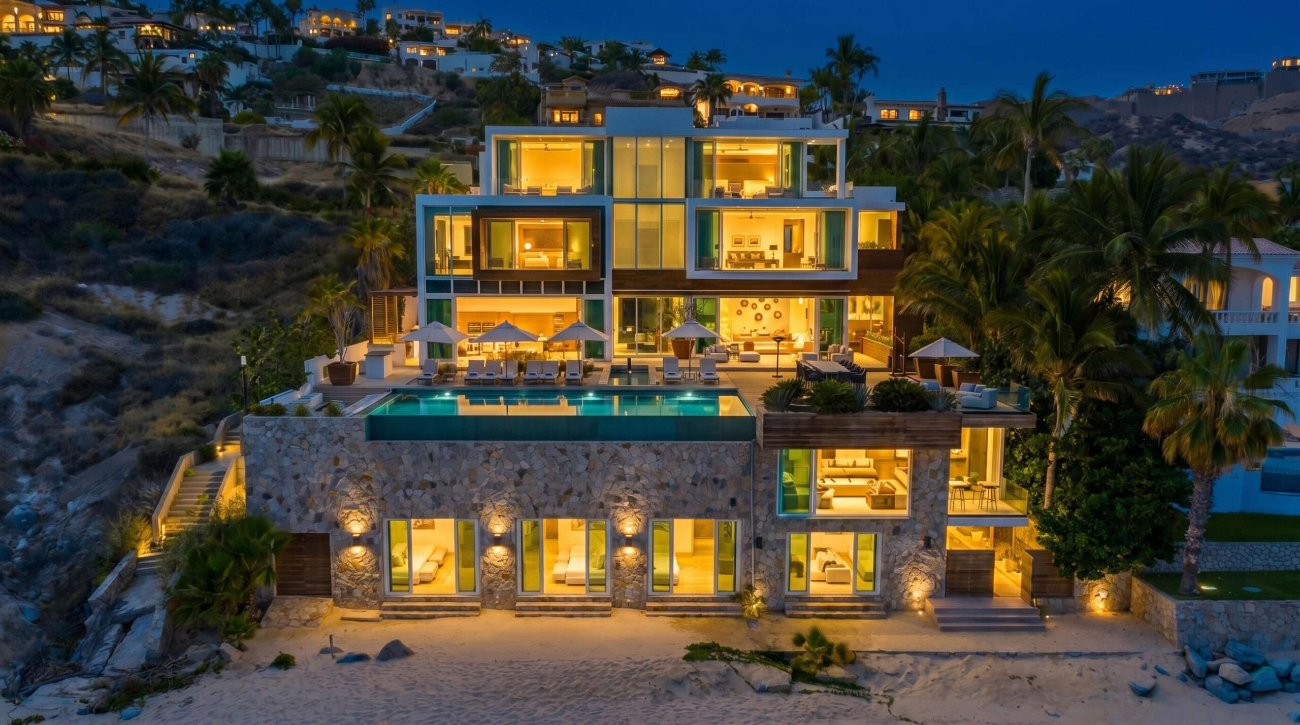 Maravilla Punta Bella Considering all things Casa Mareva may well be the finest residential property currently offered on the Baja market. What truly distinguishes Casa Mareva is its rarity. There is simply no other oceanfront estate in Baja that combines this level of architectural scale, world class amenities, proven rental performance, and one of the most coveted stretches of swimmable coastline in the entire peninsula. Set along this extraordinary shoreline, the estate offers exceptional privacy while being just minutes from the prestigious Palmilla Golf Club, world renowned resorts, fine dining, and luxury amenities. Located within the prestigious gated community of Punta Bella, Casa Mareva captures panoramic – Palmilla Sur SJC, San Jose Corridor, BS